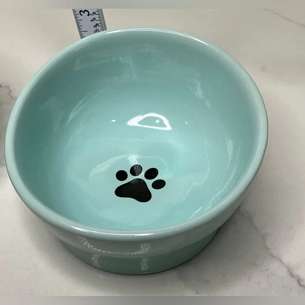 2 Fido’s Pet Bowls Elevated Blue Dog Cat Food/Water Bowls 1 Cup Capacity Paws